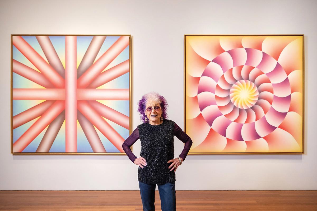 Judy Chicago at her retrospective at the de Young Museum  Photo: Gary Sexton; Judy Chicago/Artists Rights Society (ARS), New York/DACS 2021