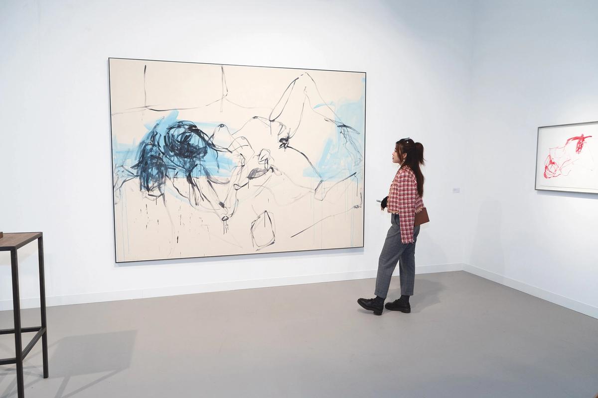 Tracey Emin’s Leave me in my Own Space (2022) at Xavier Hufkens’s stand; yesterday the artist sold a work at Christie’s for £2.3m David Owens