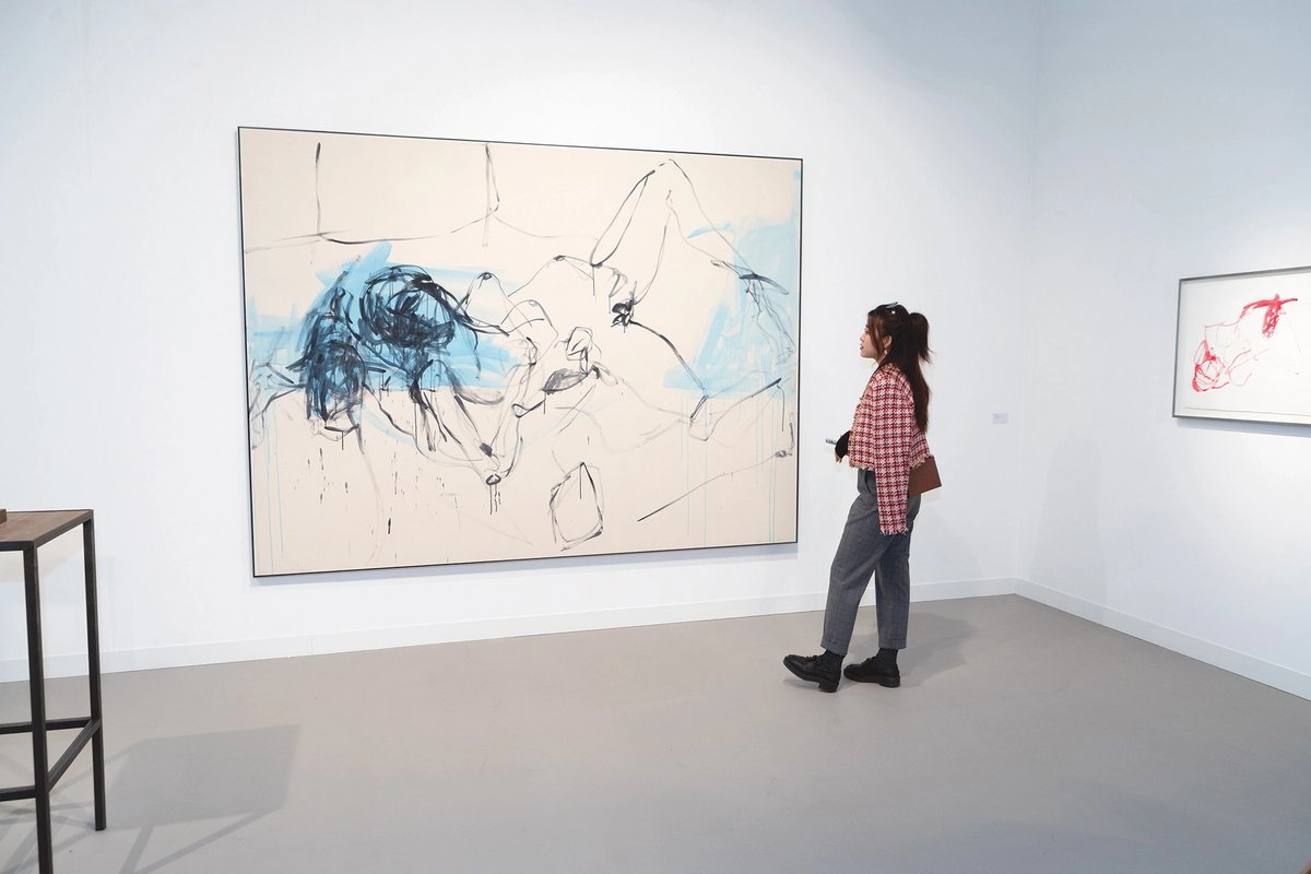 Tracey Emin’s Leave me in my Own Space (2022) at Xavier Hufkens’s stand; yesterday the artist sold a work at Christie’s for £2.3m David Owens