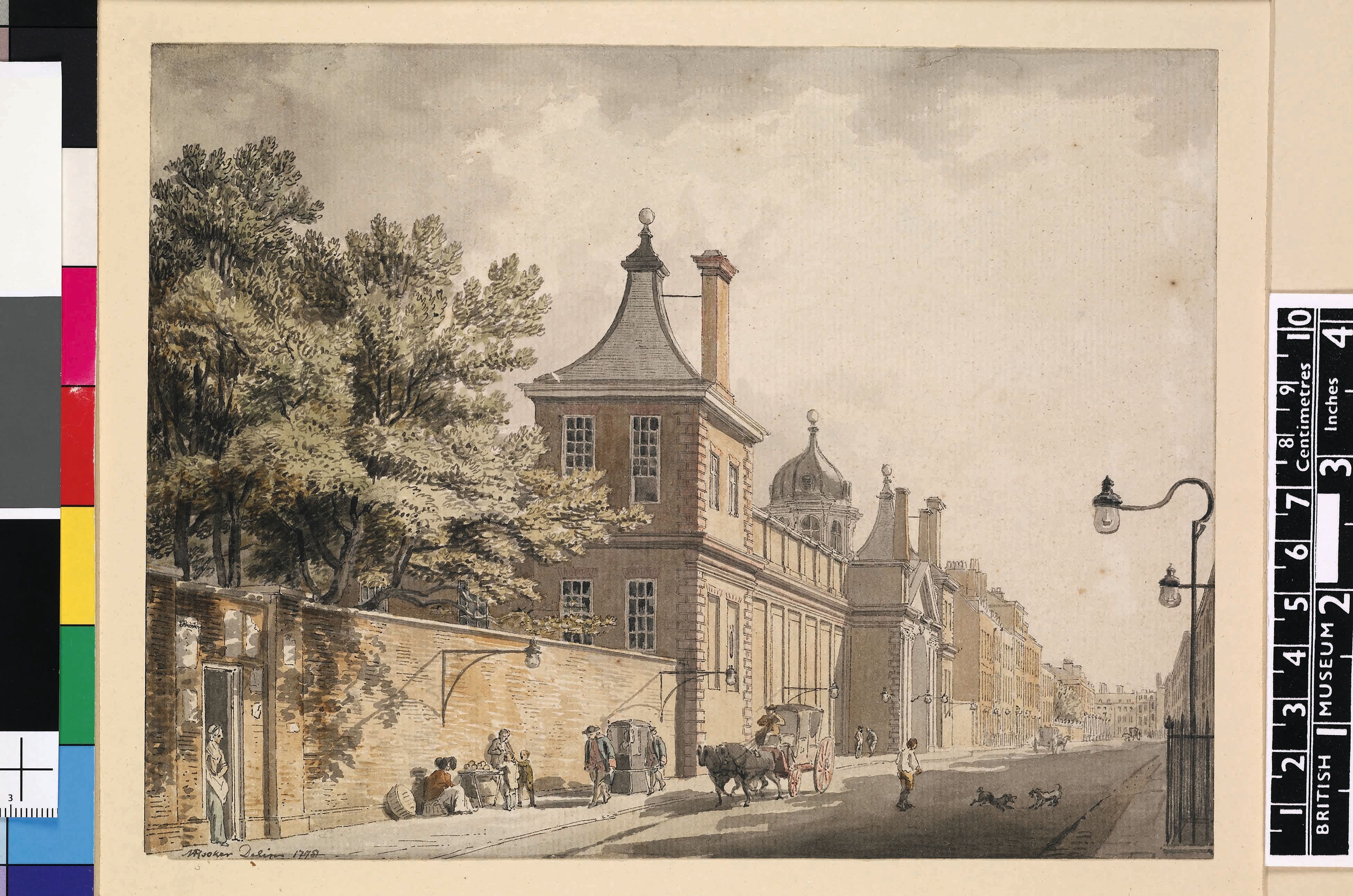 Michael Angelo Rooker’s 1778 drawing of the gateway of Montagu House, the first site of the British Museum © The Trustees of the British Museum