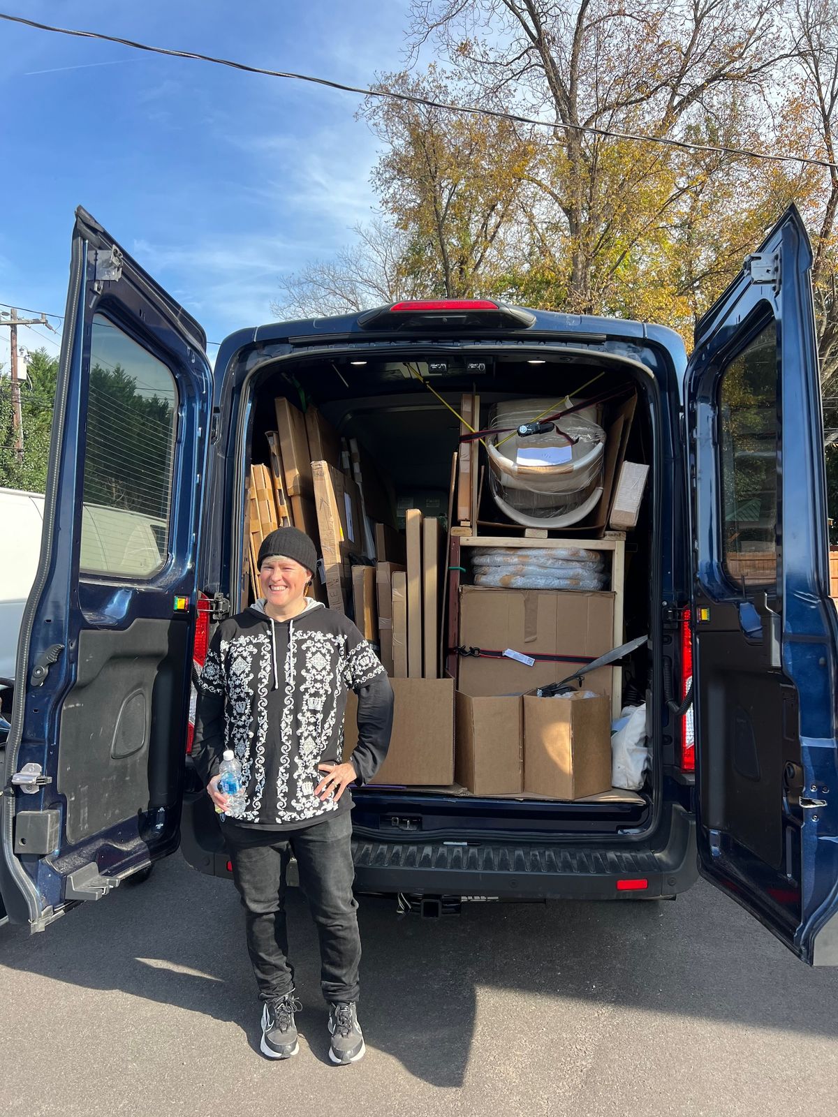 Artist, gallerist and freelance art shipper Liz Nielsen before starting her drive to Miami earlier this month Photo courtesy Liz Nielsen