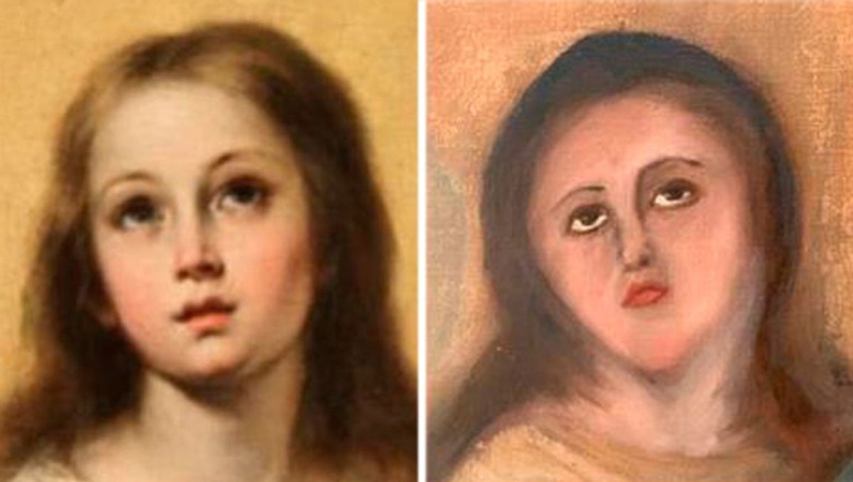 Bartolomé Esteban Murillo’s original work (left) and one of the restoration attempts Photo: Cedida/Europa Press