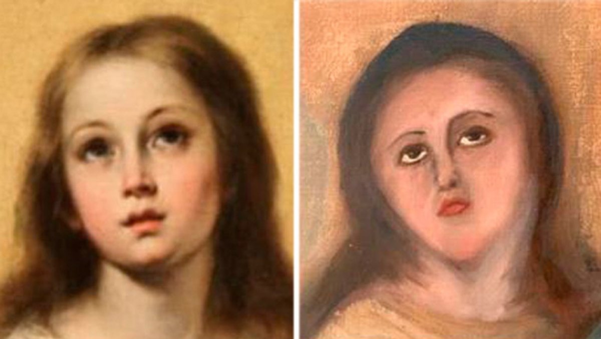 Bartolomé Esteban Murillo’s original work (left) and one of the restoration attempts Photo: Cedida/Europa Press