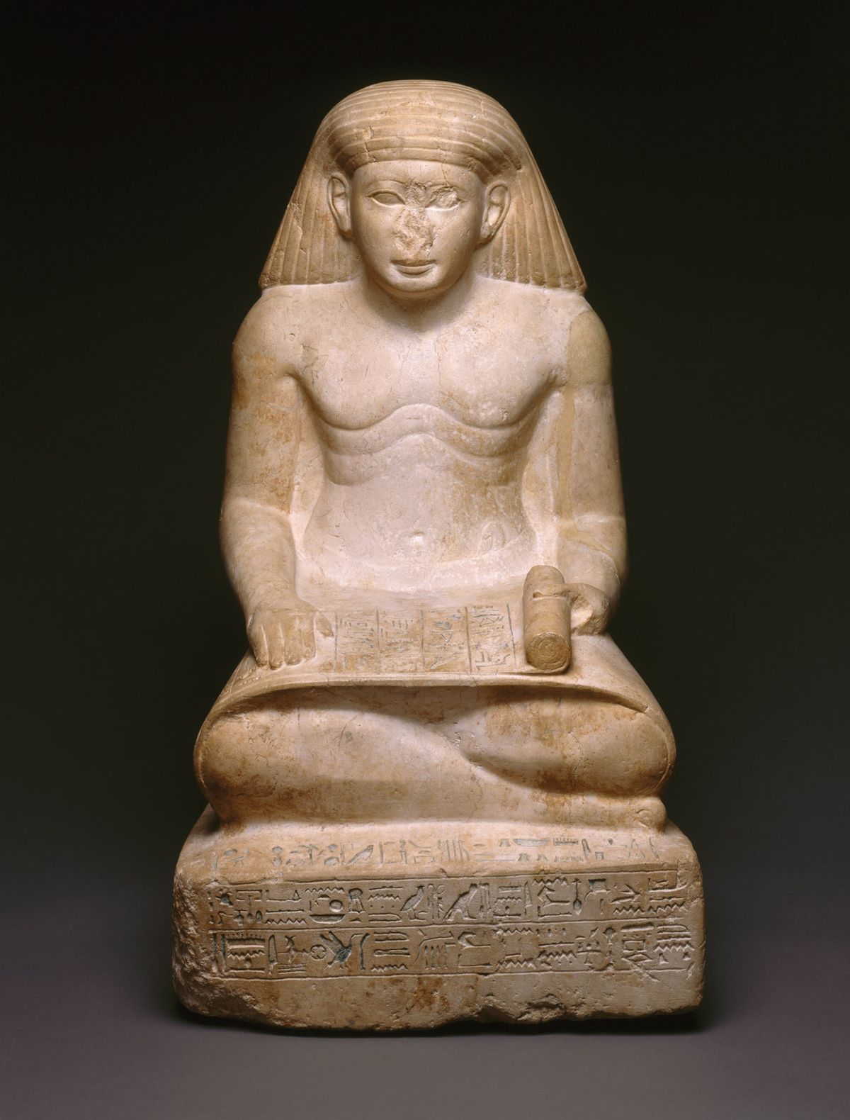 Nose blows: smashing the nose of statues, such as this Scribe Statue of Amunhotep, Son of Nebiry (around 1426–1400BC), stopped their spirits from “breathing” © Brooklyn Museum