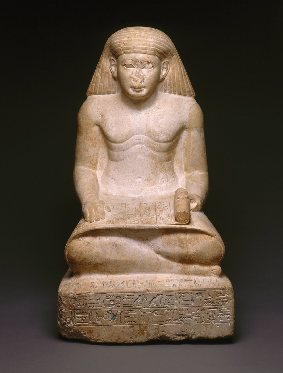 Nose blows: smashing the nose of statues, such as this Scribe Statue of Amunhotep, Son of Nebiry (around 1426–1400BC), stopped their spirits from “breathing” © Brooklyn Museum