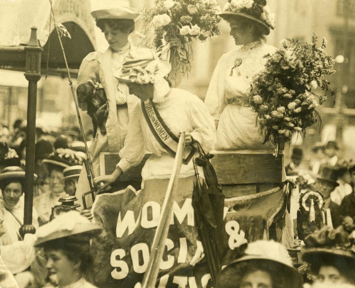 Suffragettes Edith New and Mary Leigh arrive at Queen's Hall, London, in 1908 Courtesy of LSE Library