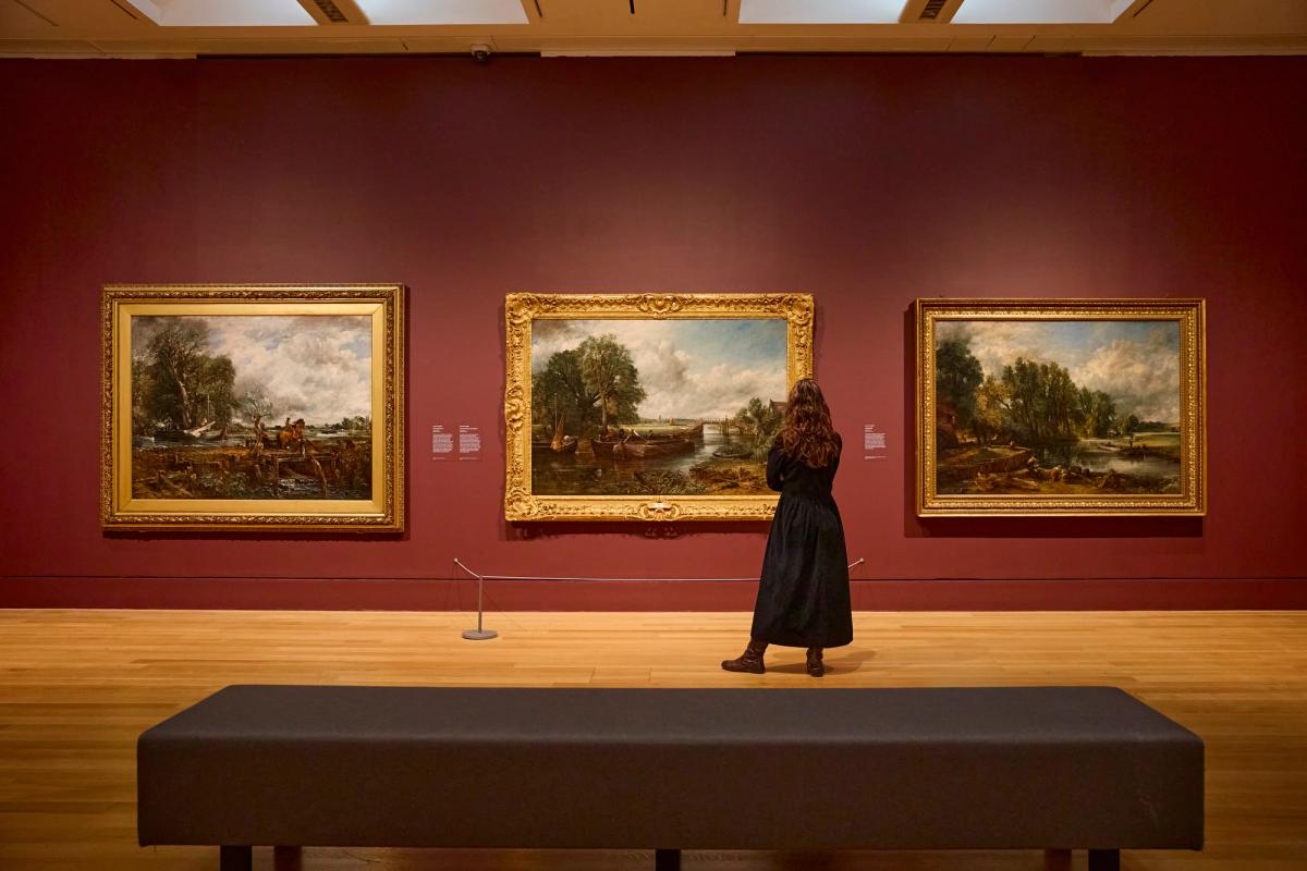 Installation views of John Constable’s The Leaping Horse (1825), View of the Stour near Dedham (1822) and Stratford Mill (1820) in Turner and Constable: Rivals and Originals at Tate Britain Photo: ©Tate Photography (Yili Liu)