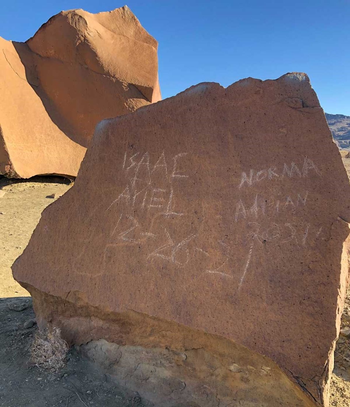Vandalism on rock art panel in Big Bend National Park Photo: National Park Service.