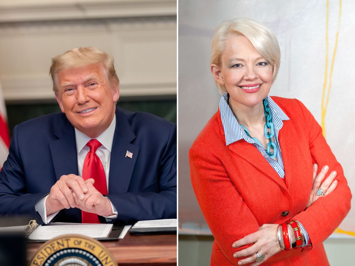 US President Donald Trump (left) had claimed he fired Kim Sajet (right) from her role as the director of the Smithsonian's National Portrait Gallery Trump: Official White House Photo by Shealah Craighead, via Flickr; Sajet: Wendy Concannon