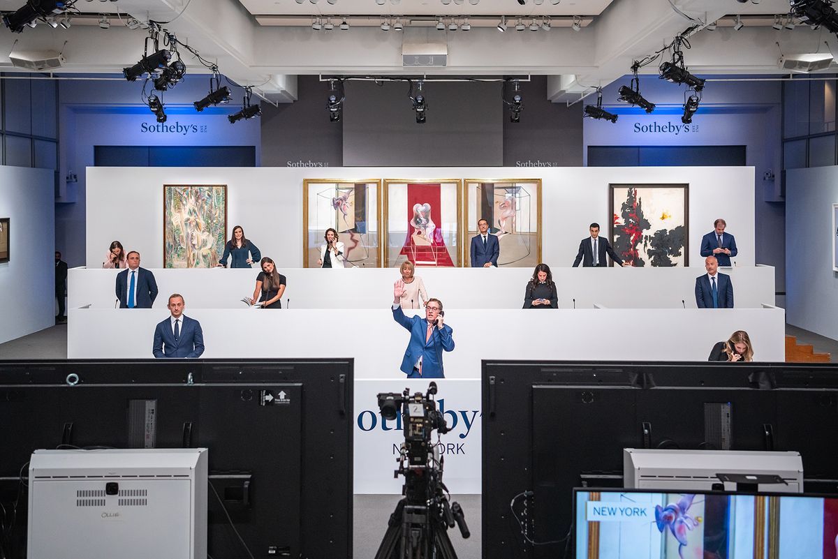 Specialists bidding in New York during Sotheby's Contemporary evening sale in June © Julian Cassady Photography LTD