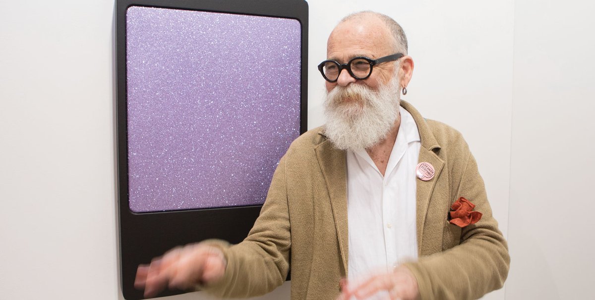 AA Bronson with Sylvie Fleury's Wet & Wild (Lavender) (2018) at Karma International © David Owens
