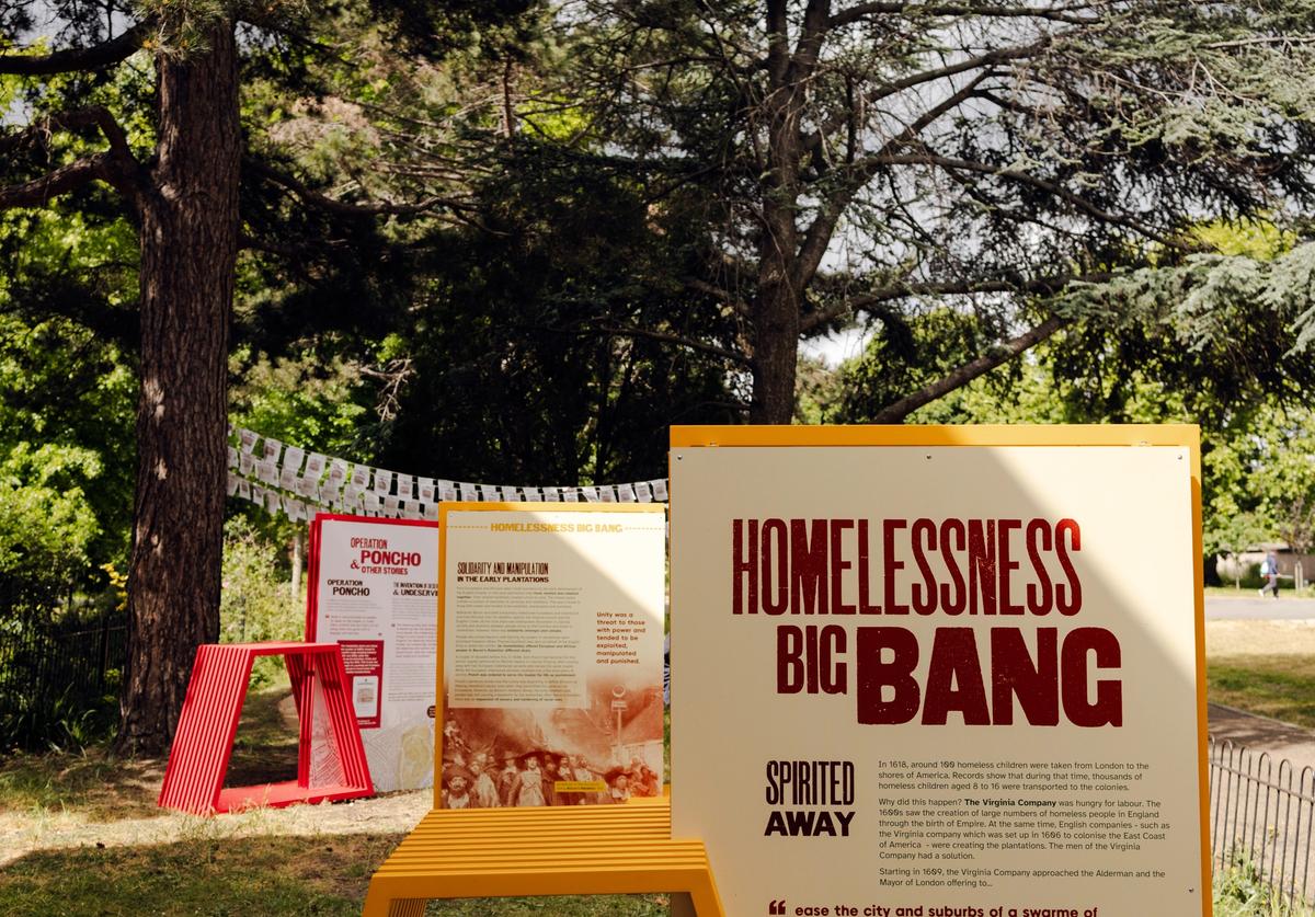 The exhibition explores the “Homelessness Big Bang“, a period when land enclosures, economic shifts and early colonial expansion began to fundamentally change how society treated unhoused people
Photo: Lydia Lange