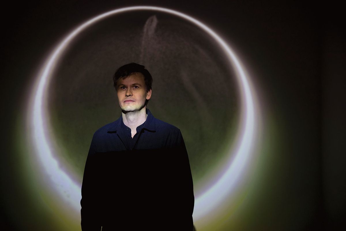 Magic circle: the Reykjavik-based artist in front of his 2021 light-and-sound work, Fluorescent  Photo: Saga Sigurdardottir