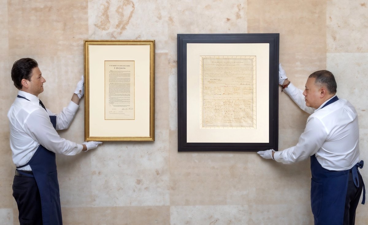 The Emancipation Proclamation (left) and the Thirteenth Amendment (right) at Sotheby's New York. Courtesy Sotheby's