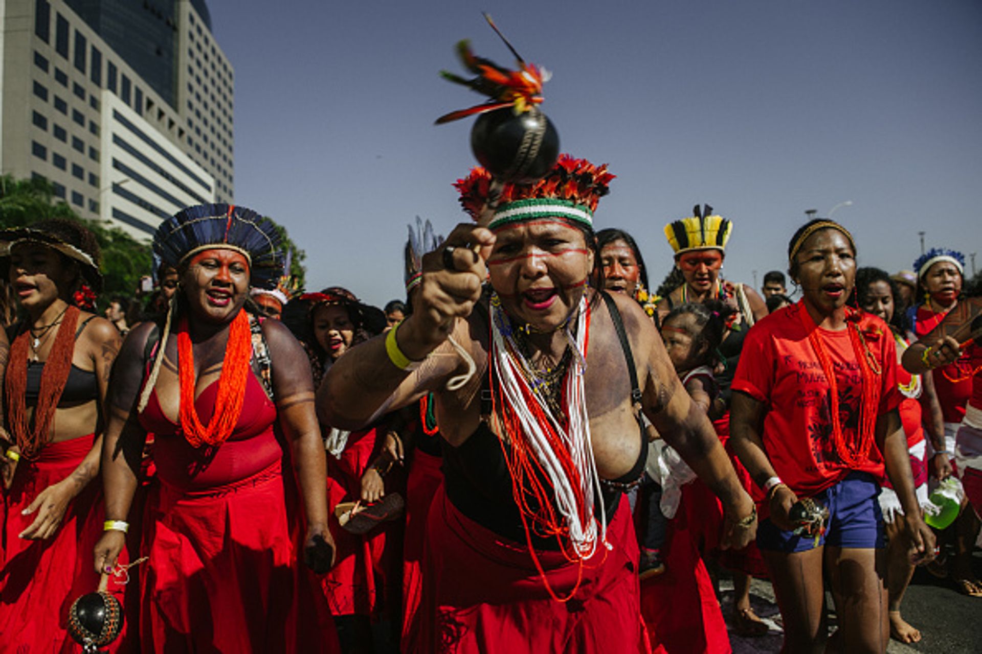 Indigenous women taking part in a protest against right-wing President Bolsonaro Photo: Tuane Fernandes/picture alliance via Getty Images