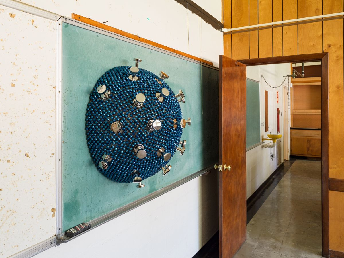 Haegue Yang's Sonic Rotating Whatever Openings on Hemisphere #16 (2022) installed in a former science lab at The Campus Photo by Yael Eban and Matthew Gamber