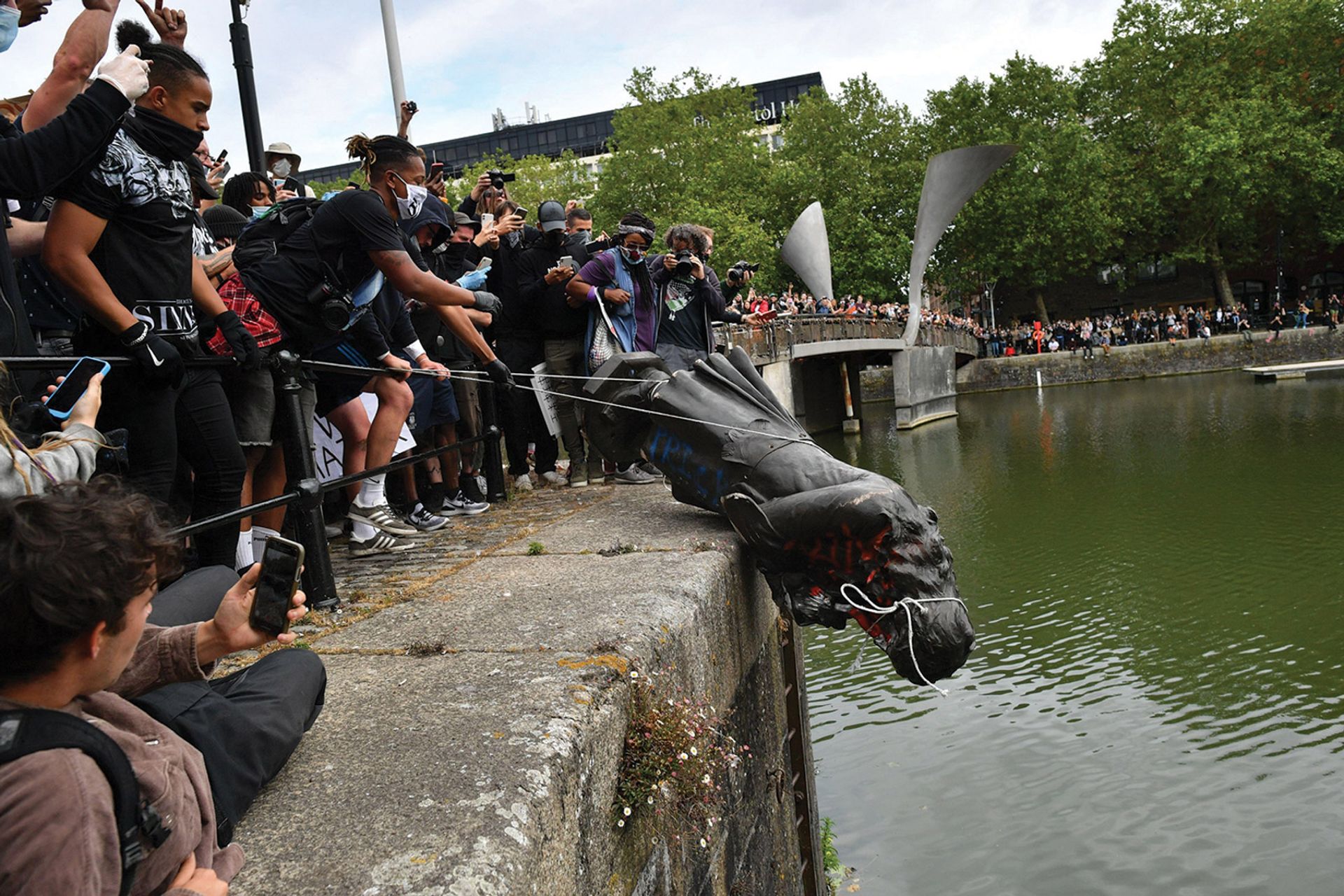 The statue of the slaver was toppled and subsequently dumped in Bristol Harbour during a June 2020 Black Lives Matter protest in the city Photo: PA Images / Alamy Stock Photo