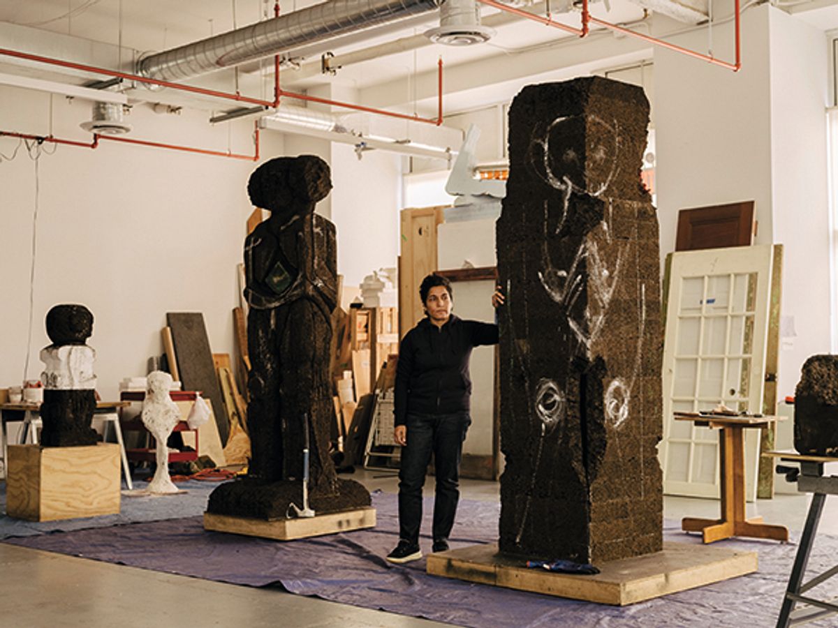 Pakistani artist Huma Bhabha’s work is on show at the Barbican alongside works by Giacometti Photo: Daniel Dorsa; courtesy of David Zwirner