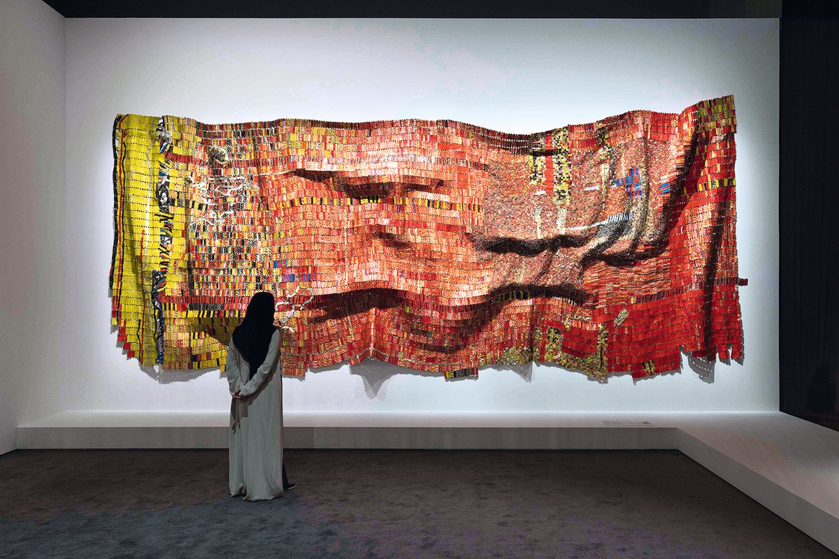 A piece by the contemporary artist El Anatsui in the Louvre Abu Dhabi show Kings and Queens of Africa Photo: Ismail Noor/Seeing Things; © Department of Culture and Tourism, Abu Dhabi