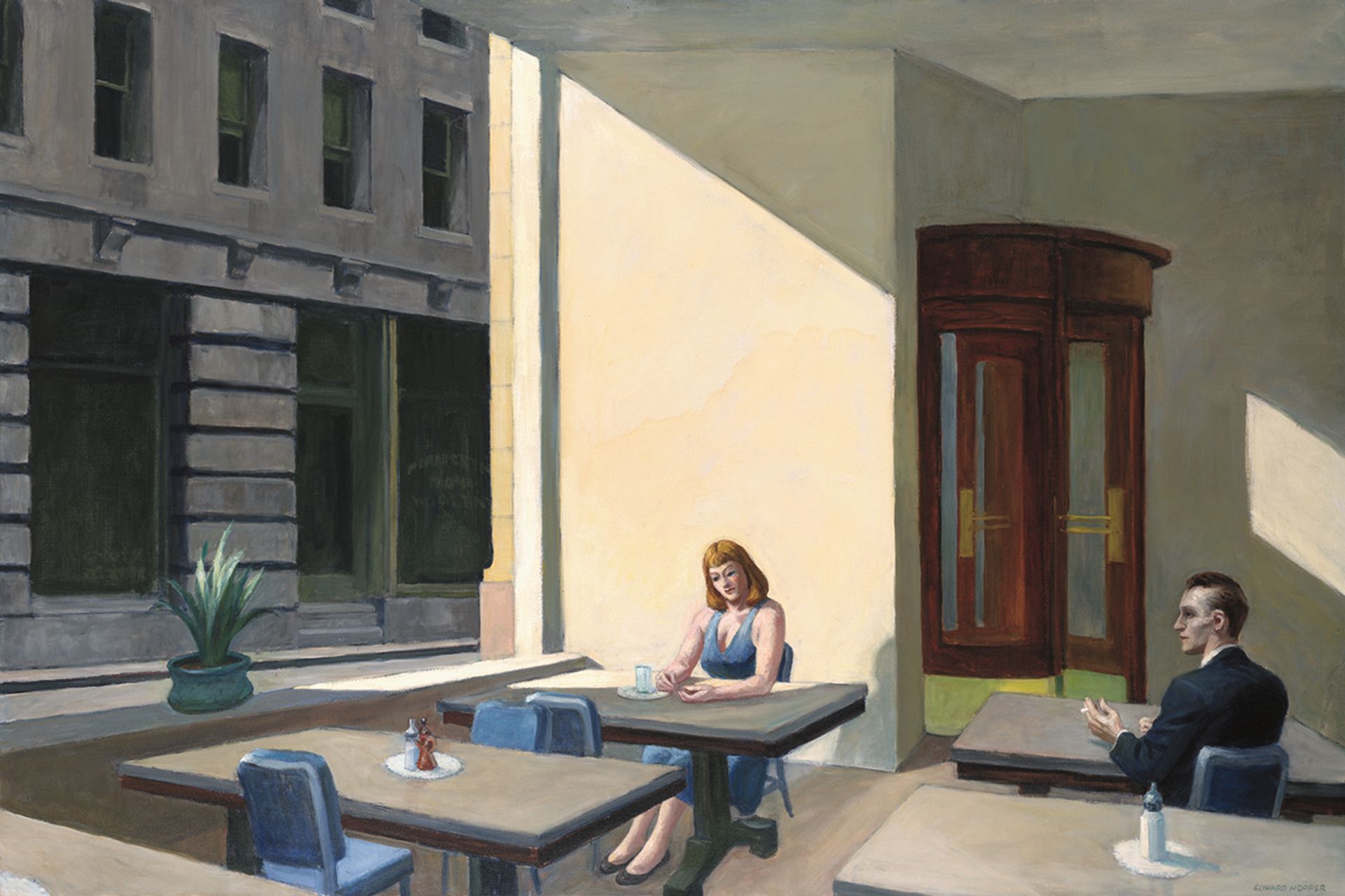Edward Hopper's Sunlight in a Cafeteria (1958) Yale University Art Gallery, New Haven; bequest of Stephen Carlton Clark, B.A. 1903.© 2022 Heirs of Josephine N. Hopper/Licensed by Artists Rights Society (ARS), New York