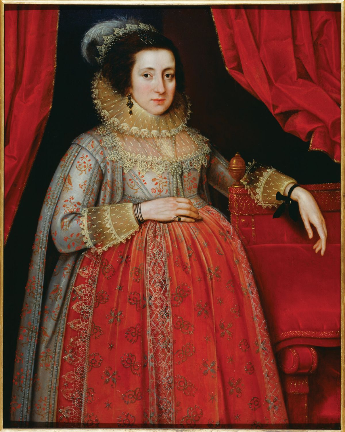 Marcus Gheeraerts II’s Portrait of a Women in Red (1620), which will be exhibited in the exhibition Portraying Pregnancy: from Holbein to Social Media at the Foundling Museum © Tate