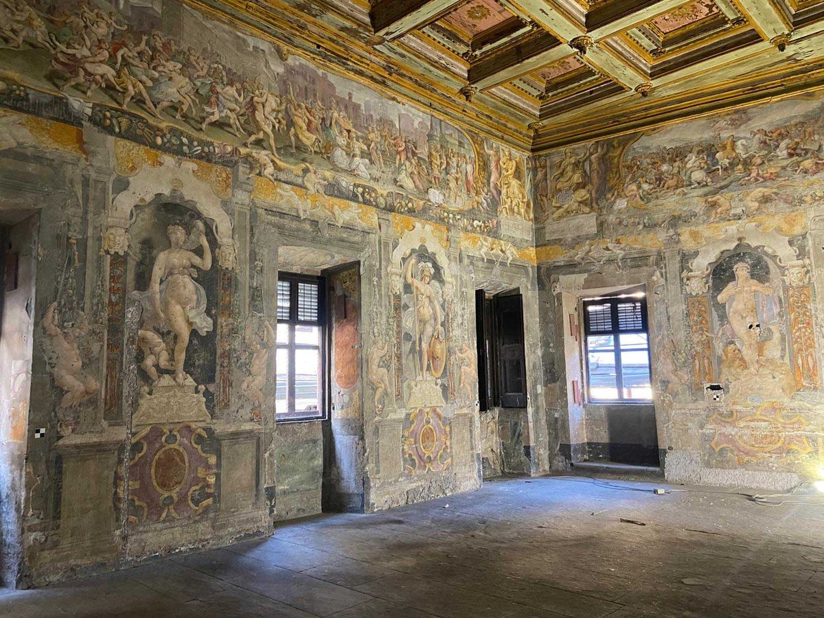 The Hall of Divinities at Rome’s Villa Silvestri Rivaldi, which is being restored by the Istituto Centrale per il Restauro to reveal a series of elaborate murals © Istituto Centrale per il Restauro – Ministero della Cultura