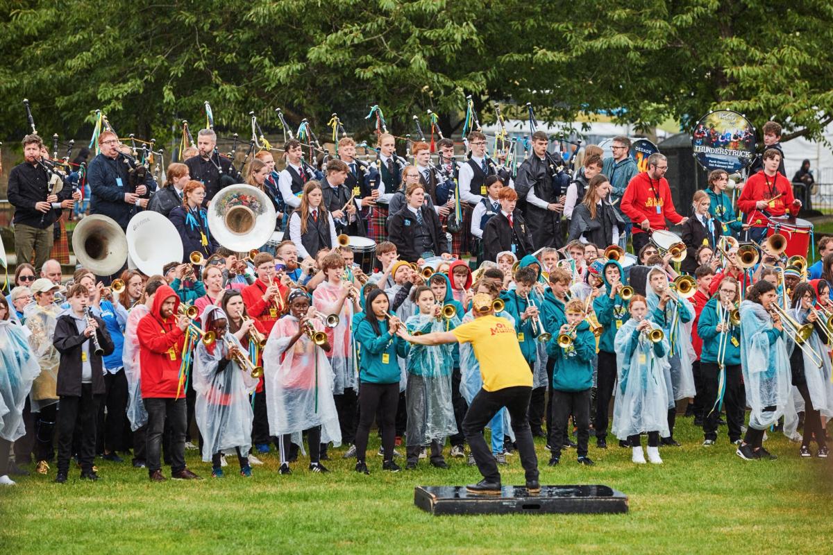 Groups including the National Youth Pipe Band perform at the opening ceremony for Healing Arts Scotland in Edinburgh
Photo: Andrew Perry