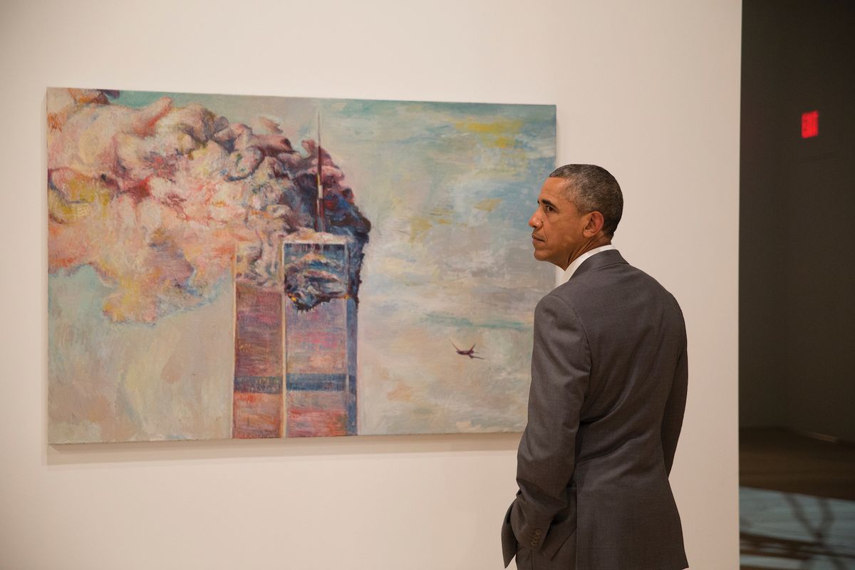 Keith Mayerson’s 9-11 was included in the Whitney Museum of American Art’s exhibition, America Is Hard to See, in 2015, which was visited by then President Barack Obama Official White House; Photo: Pete Souza