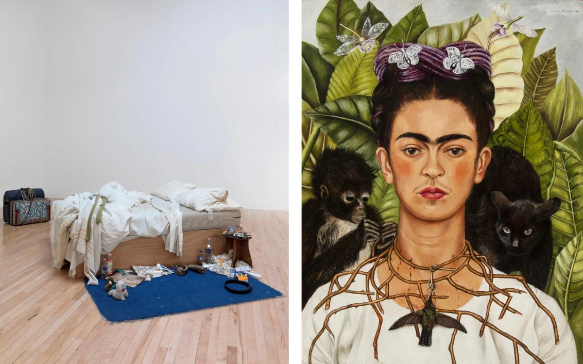Tracey Emin, My Bed 1998 and Frida Kahlo, Self Portrait with Thorn Necklace and Hummingbird 1940
Tate. Lent by The Duerckheim Collection 2015, On long term loan. © Tracey Emin. All rights reserved, DACS/Artimage
Nickolas Muray Collection of Mexican Art, 66.6 Harry Ransom Research Center, University of Texas, Austin