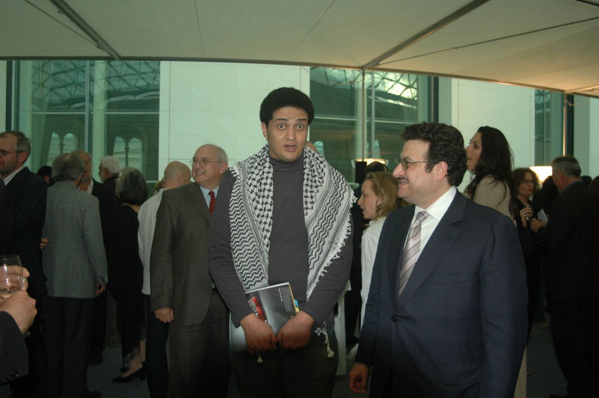 Ashraf Fayadh with the Saudi ambassador at the opening of the Word Into Art: Artists of the Modern Middle East exhibition at the British Museum in 2006