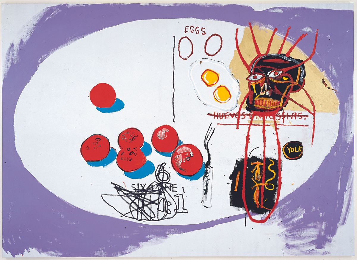 Jean-Michel Basquiat and Andy Warhol, Eggs (1985) © 2019 The Andy Warhol Foundation for the Visual Arts, Inc. / Licensed by Artists Rights Society (ARS), New York © The Estate of Jean-Michel Basquiat / ADAGP, Paris / ARS, New York 2019