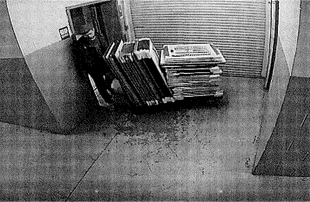 Nicholas Hatch seen in surveillance-camera footage unloading stacks of art at an Extra Space Storage facility in New Jersey Court documents