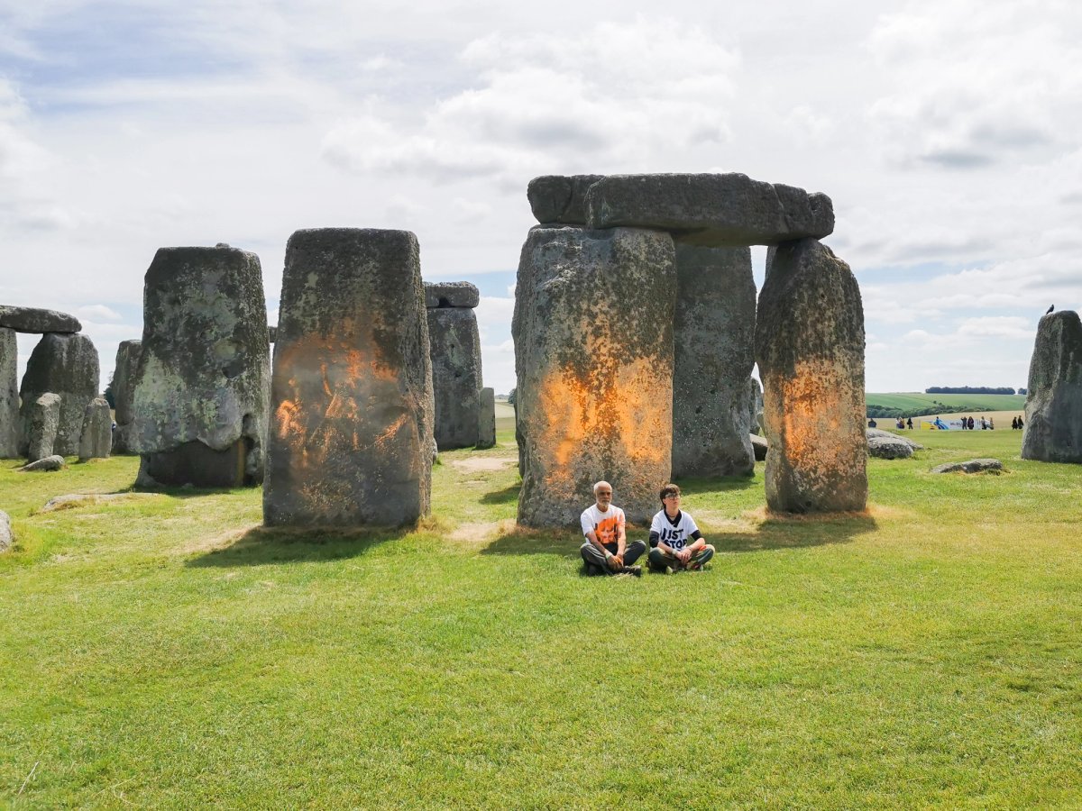 Stonehenge was sprayed with orange paint by protestors in June of this year
Courtesy of Just Stop Oil