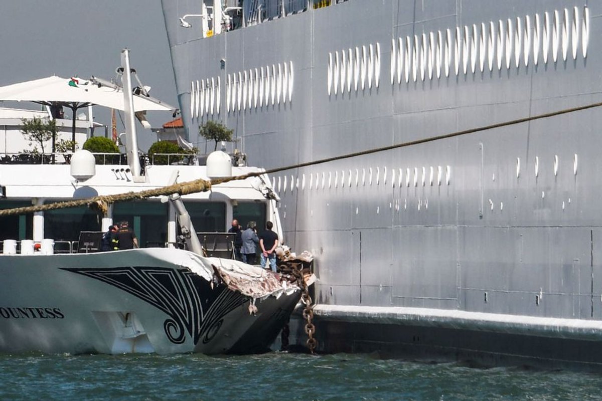 The River Countess tourist boat was hit by the MSC Opera cruise ship in Venice last year © Andrea Pattaro/AFP/Getty Images
