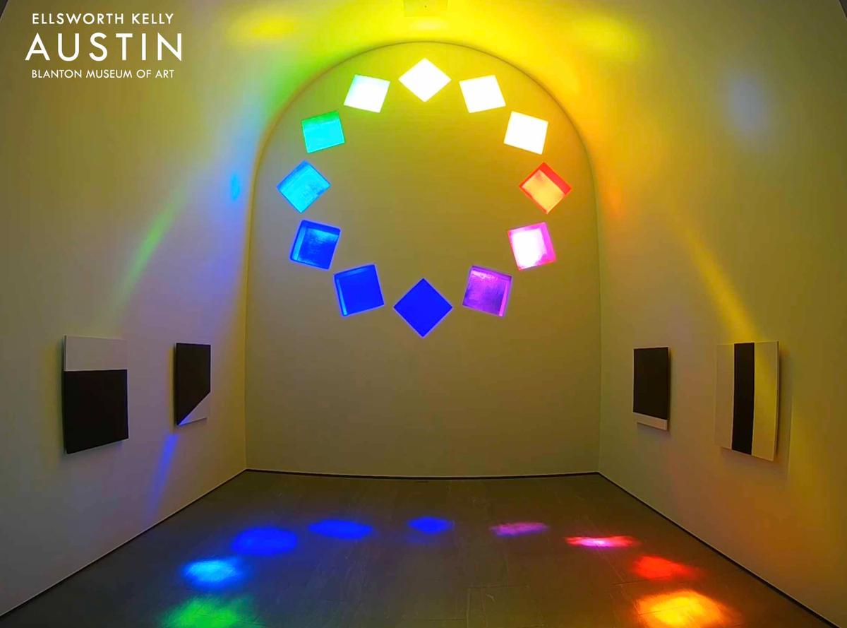 A screenshot of Tumbling Squares, an image captured by a webcam in Ellsworth Kelly's Austin at the Blanton Museum of Art at the University of Texas Blanton Museum of Art