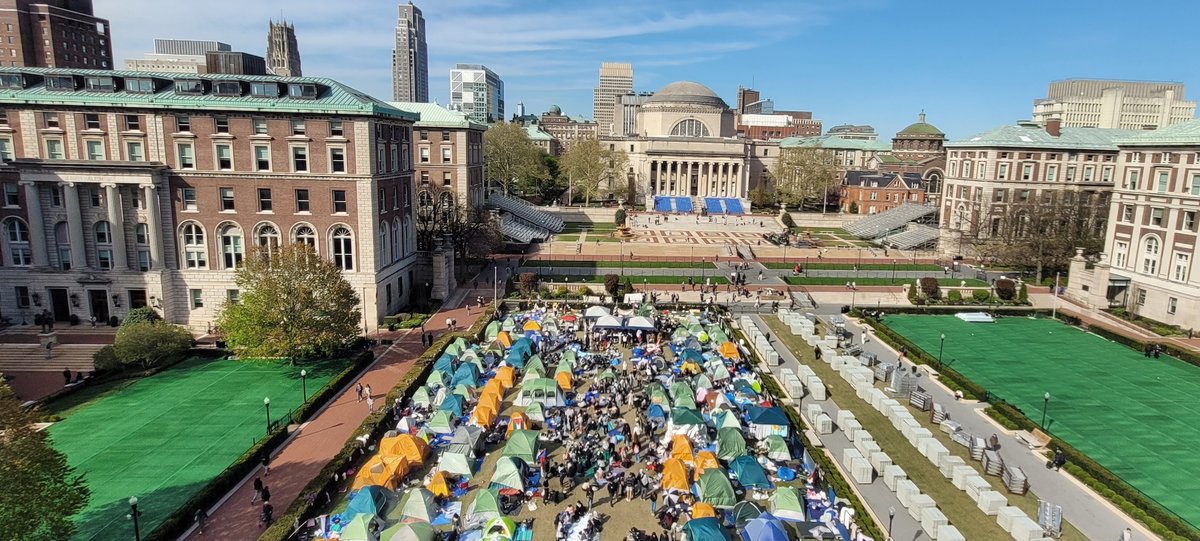 The pro-Palestine student encampment at Columbia University in April 2024 Photo by عباد ديرانية, via Wikimedia Commons