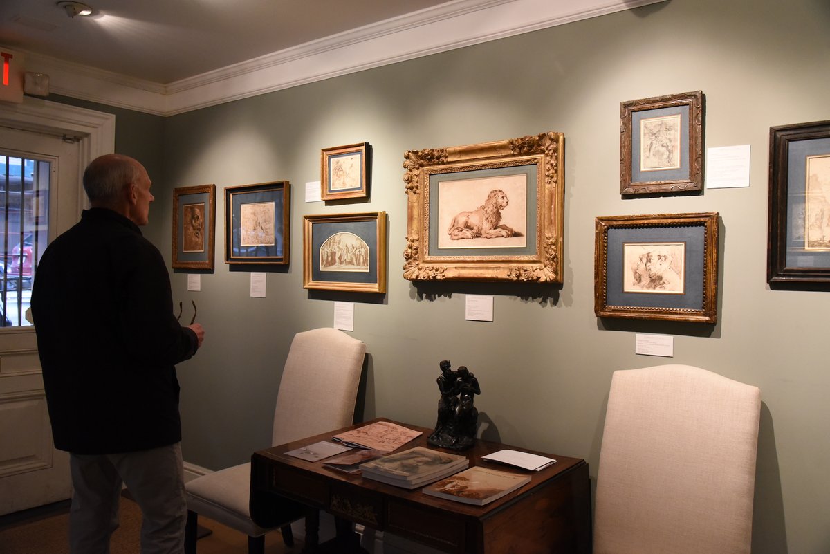 A visitor at Stephen Ongpin Fine Art during Master Drawings New York 2023 Courtesy of Caroline Ourso