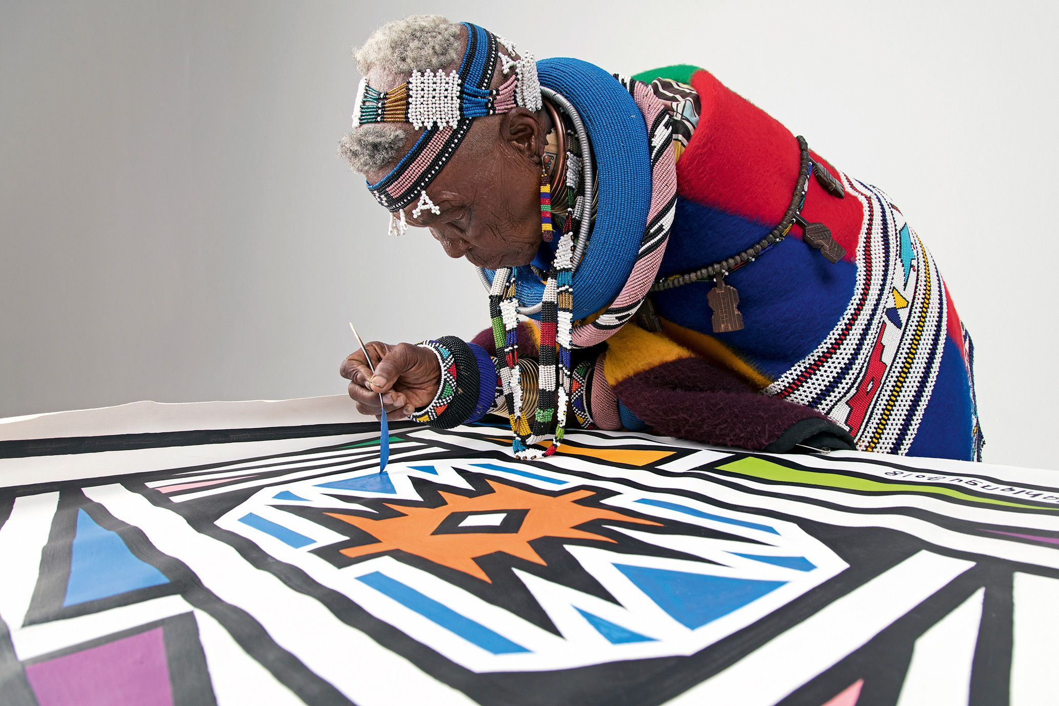 Esther Mahlangu is showing works at the 1-54 Contemporary African Art Fair, which takes place at Somerset House Photo: Clint Strydom; courtesy of The Melrose Gallery