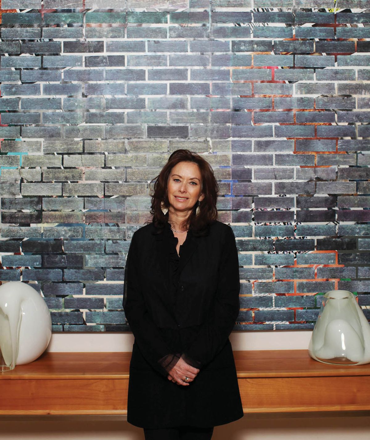 Anita Zabludowicz with artwork by Kelley Walker in London; Anita and husband Poju Zabludowicz's place on the list at number 115 remains unchanged from last year.
Photo: David Bebber