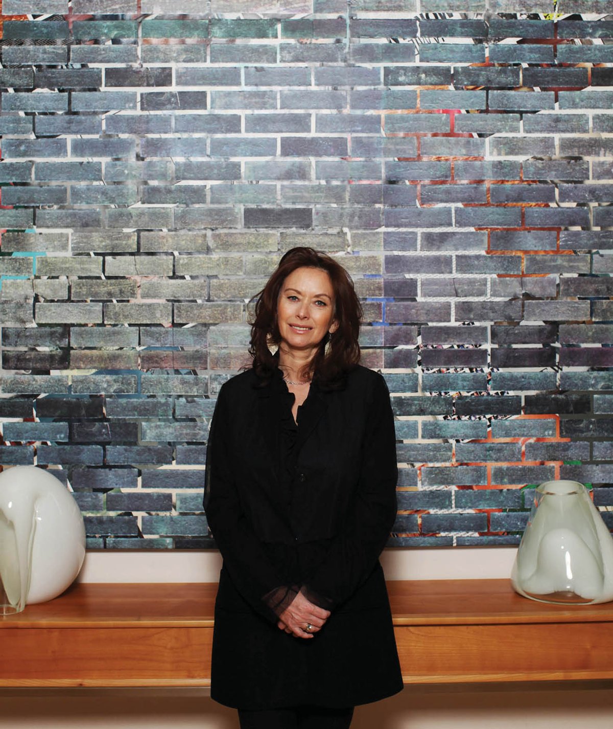Anita Zabludowicz with artwork by Kelley Walker in London; Anita and husband Poju Zabludowicz's place on the list at number 115 remains unchanged from last year.
Photo: David Bebber