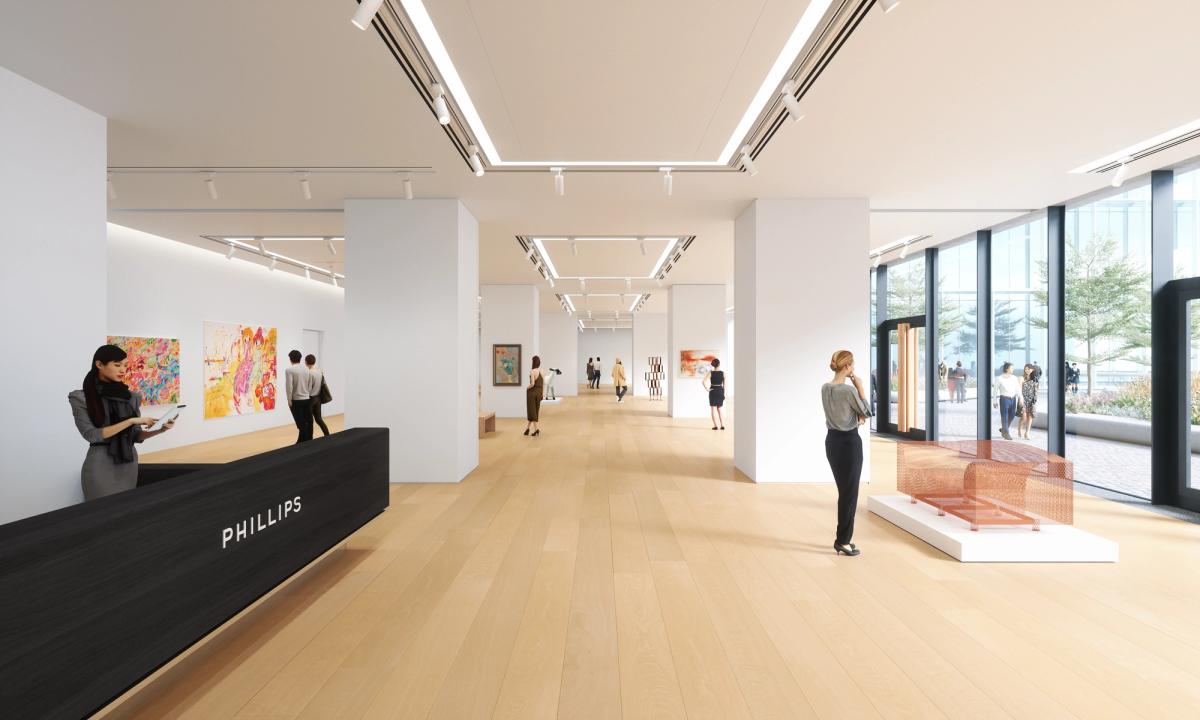 Rendering of ground floor gallery at Phillips Asia HQ. Courtesy of Phillips