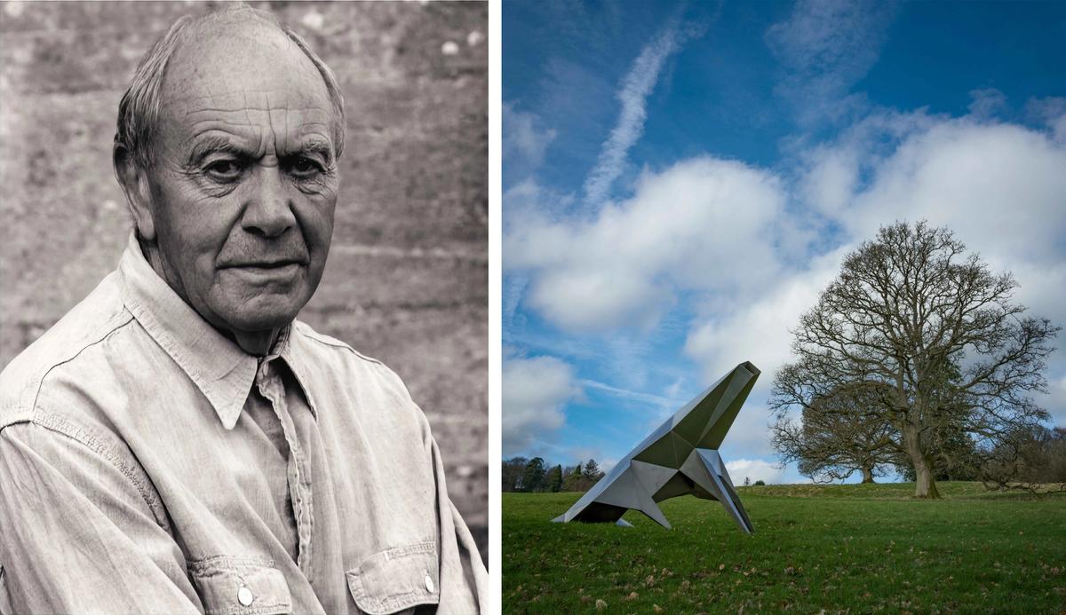 Left: Lynn Chadwick. Right: the artist’s Beast Alerted I (1990)
Portrait: Courtesy of the artist’s estate. Photo: Sophie Chadwick. Courtesy of the artist’s estate/Pangolin London. Photo: Steve Russell Studios