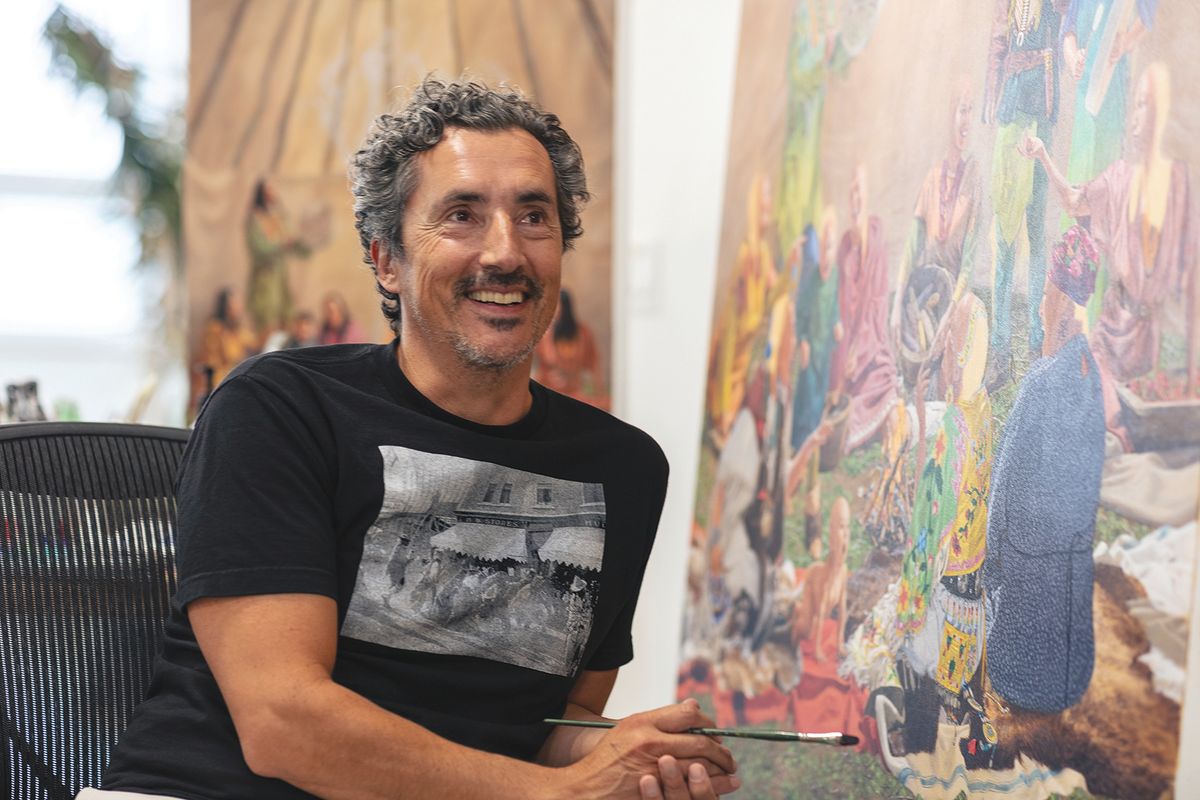 Kent Monkman looks to reshape the foundational myths of the white settlers of North America by bringing the experiences of Indigenous peoples into the tradition of Western history painting Courtesy of Kent Monkman Studio / Michael Seleski