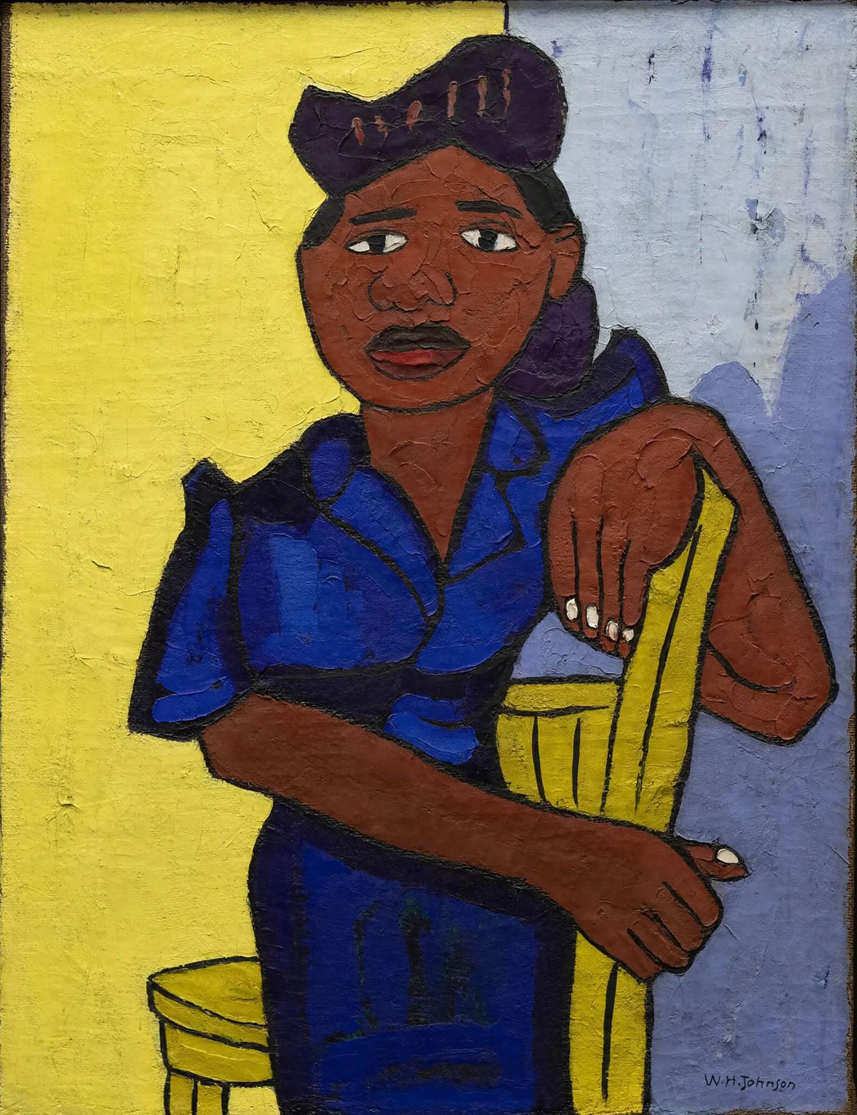 William Henry Johnson, Woman in Blue, around 1943. Clark Atlanta University Art Museum, permanent loan from the National Collection of Fine Art Courtesy Clark Atlanta University Art Museum