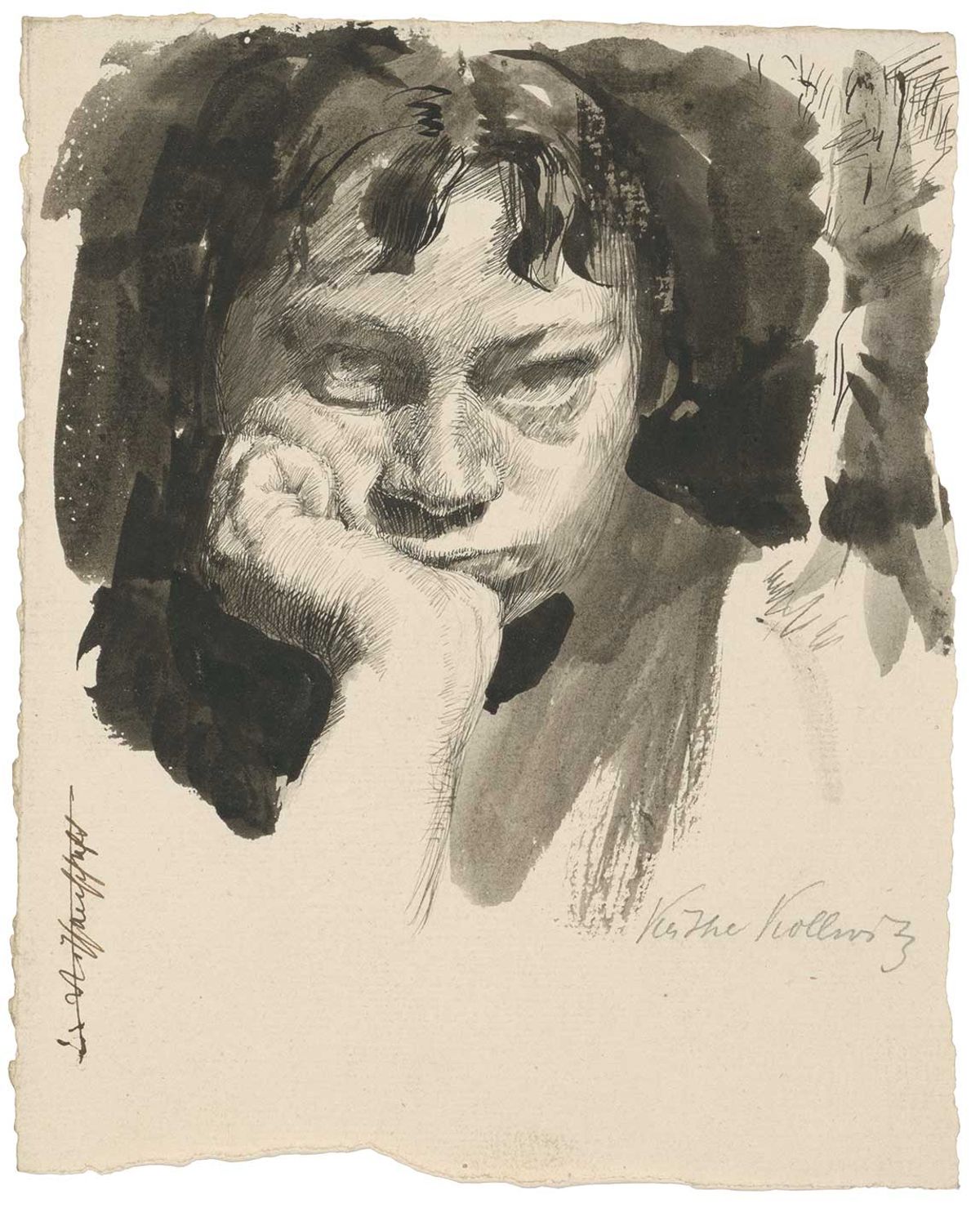 Käthe Kollwitz's Self-portrait with head in hand (1889/91) will be on show in Frankfurt Käthe Kollwitz Museum Köln