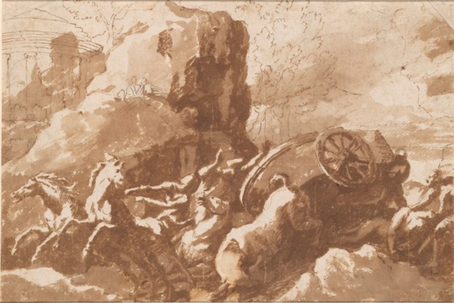 Poussin’s pen-and-ink work Death of Hippolytus (1645) (The Morgan Library & Museum)