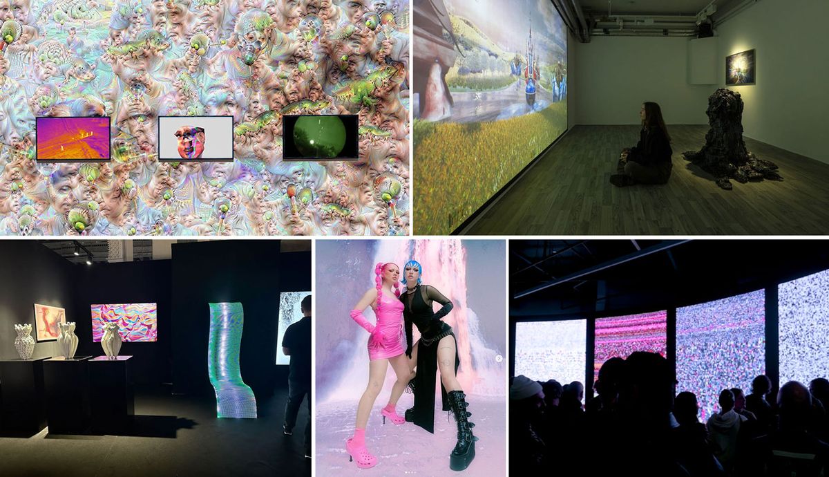 Recent moments in digital art (clockwise from top left) in New York, London, Los Angeles, Linz and Dubai Whitney Museum of American Art; instagram.com/libby_heaney_; Aimee Dawson; instagram.com/cybervoid69