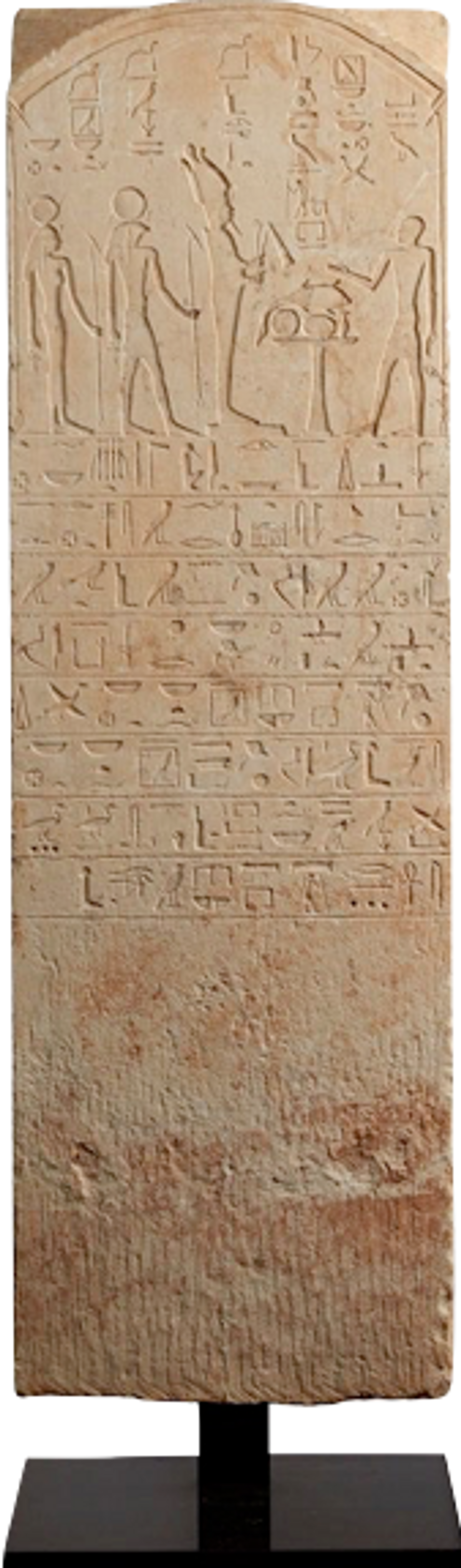 The 1.1m-high Late Period funerary stele, crafted in limestone, represents a priest named Padisena standing in front of an offerings table among the deities Hotus, Hathor and Osiris Courtesy of the Manhattan District Attorney's Office