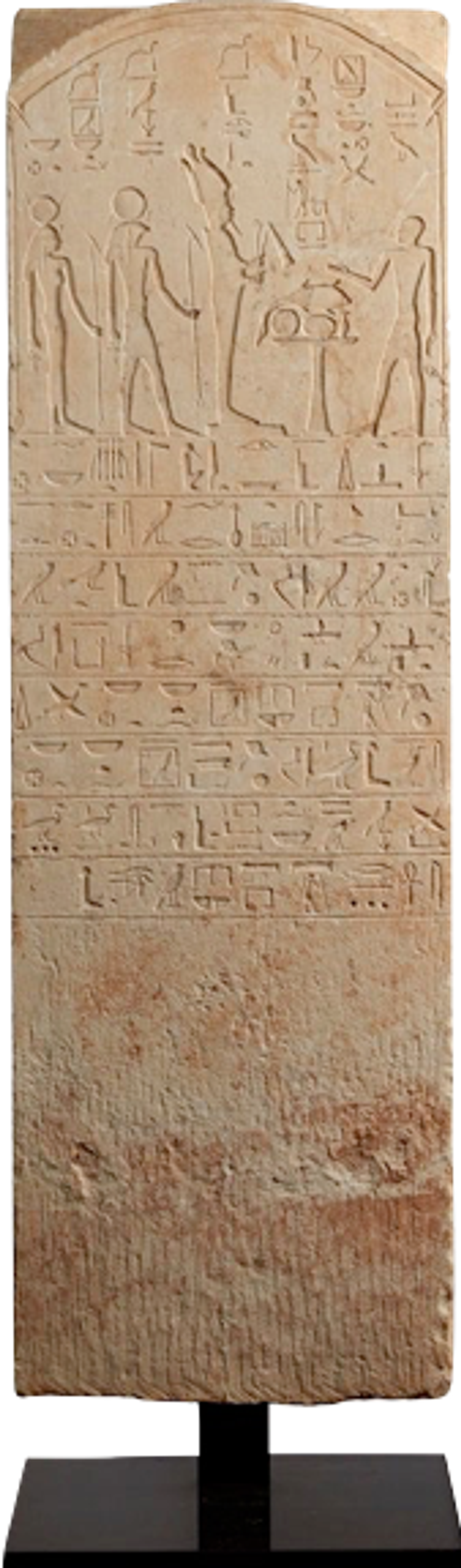 The 1.1m-high Late Period funerary stele, crafted in limestone, represents a priest named Padisena standing in front of an offerings table among the deities Hotus, Hathor and Osiris Courtesy of the Manhattan District Attorney's Office