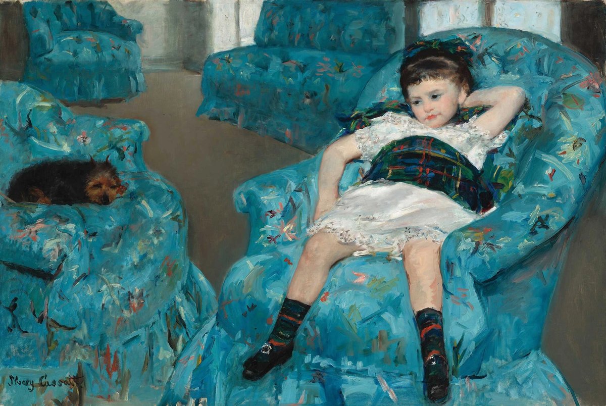 Mary Cassatt's Little Girl in a Blue Armchair (1877-78) is one of the best loved paintings in America. The painting's charm, as with many of Cassatt's works, is in portraying the subject on her own terms
National Gallery of Art, Washington, DC